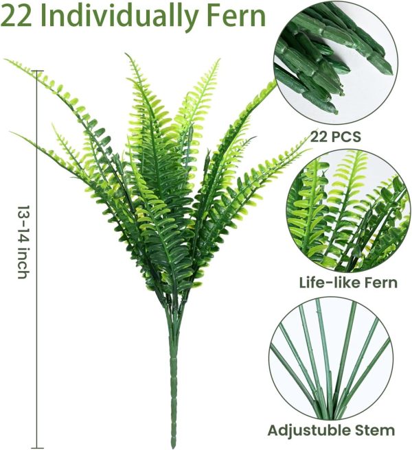 22Pcs Artificial Plants Outdoor, Faux Boston Fern For Large Planter, Uv Resistant Greenery Stems For Indoor Outside Patio Front Porch Home Decor