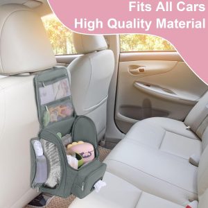 Hombys Portable Car Diaper Caddy Organizer,Grey Car Caddy With Lid For Baby Stuff,Baby Backseat Car Organizer,Multifunctional Car Back Seat Oganizer