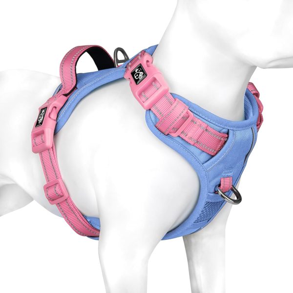 Phoepet No Pull Dog Harness, Reflective Adjustable Vest, With A Training Handle + 2 Metal Leash Hooks+ 3 Snap Buckles +4 Slide Buckles(L, Pink)