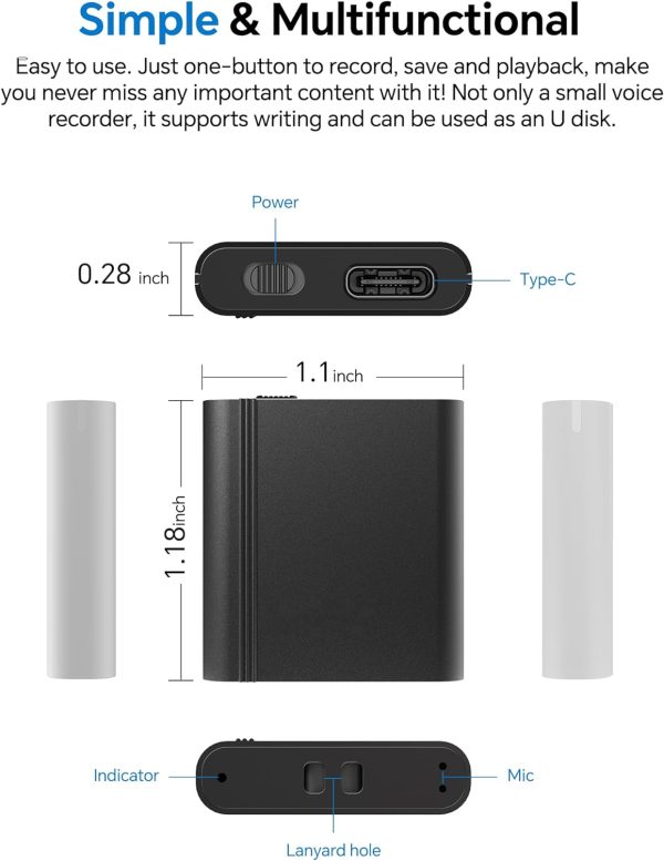 128Gb Digital Voice Recorder - Voice Activated Recorder With Playback, Audio Recording Device For Lectures Meetings, Usb C Sound Tape Recorder