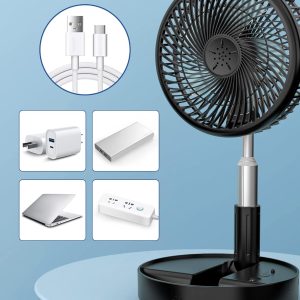 Primevolve Battery Operated Portable Standing Fan, Rechargeable Usb Personal Floor Fan With Adjustable Height Black