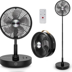 Primevolve Battery Operated Portable Standing Fan, Rechargeable Usb Personal Floor Fan With Adjustable Height Black