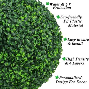 Sunnyglade 2 Pcs 15.7 Inch 4 Layers Artificial Plant Topiary Ball Faux Boxwood Decorative Balls For Backyard, Balcony,Garden, Wedding And Home Décor (15.7 Inch)