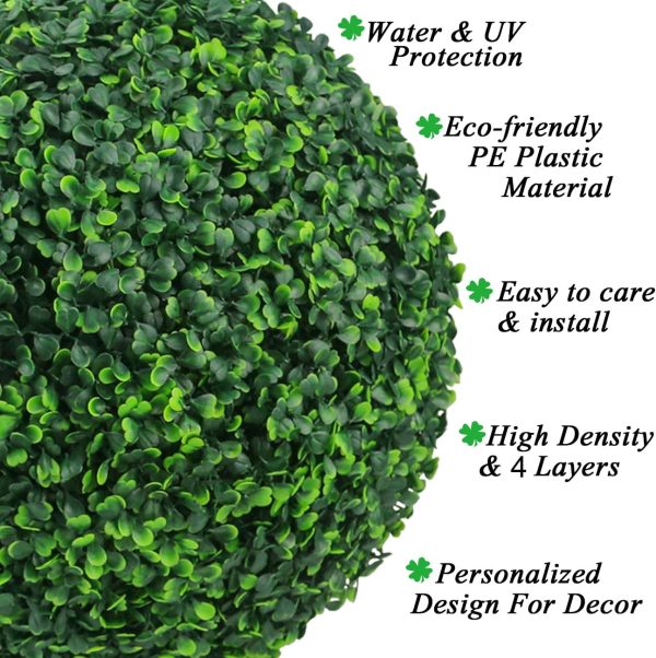Sunnyglade 2 Pcs 15.7 Inch 4 Layers Artificial Plant Topiary Ball Faux Boxwood Decorative Balls For Backyard, Balcony,Garden, Wedding And Home Décor (15.7 Inch)