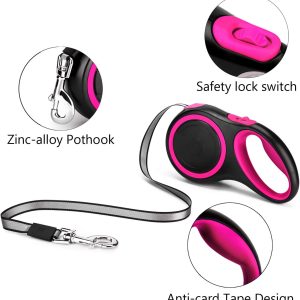 Segarty 26Ft Dog Leash Retractable, Dog Leash Long For Medium Large Breed Dogs Up To 110Lbs, No Tangle Nylon Tape And 1 Button Break & Lock Dog Leads For Training Running, Pink