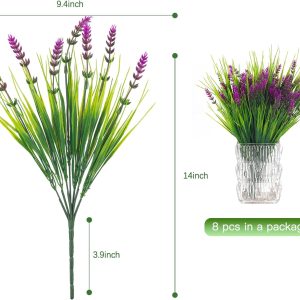8 Bundles Artificial Plants Outdoor Uv Resistant Monkey Grass With Flowers, Faux Plastic Greenery For Outside Plants Garden Porch Window Box Home Wedding Farmhouse Décor