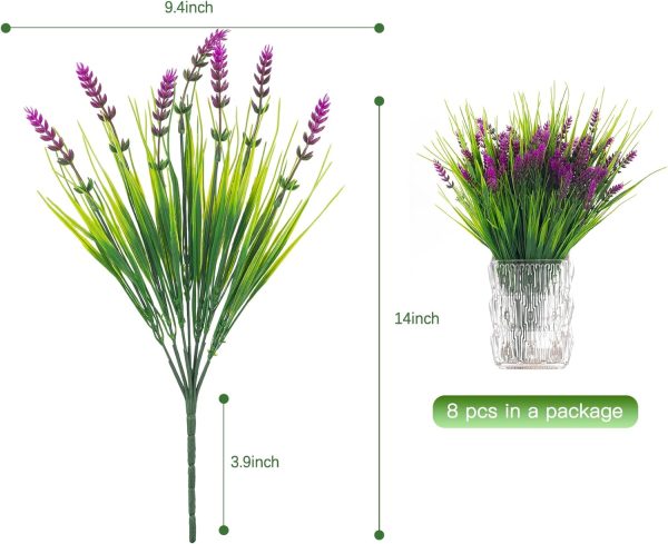 8 Bundles Artificial Plants Outdoor Uv Resistant Monkey Grass With Flowers, Faux Plastic Greenery For Outside Plants Garden Porch Window Box Home Wedding Farmhouse Décor