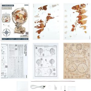 Rokr 3D Wooden Puzzles For Adults Illuminated Globe With Stand 180Pcs 3D Puzzles Built-In Led Model Kit Hobby Gifts For Adults/Teens Home Decor