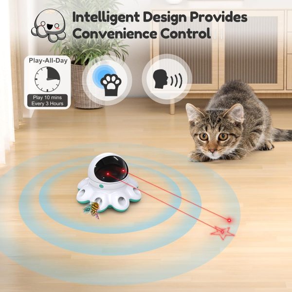 Orsda Cat Laser Toy, 2-In-1 Interactive Cat Toys For Indoor Cats, Automatic Laser Pointer Cat Toy, 8 Holes Mice Whack A Mole Moving Feather, Usb Rechargeable Electronic Kitten Toys For All Breeds