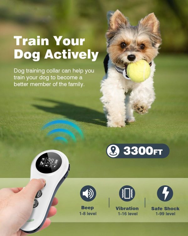 2-In-1 Dog Shock Collar & Dog Bark Collar - Smart Anti Barking Dog Training Collar With 5 Adjustable Sensitivity & 3300Ft Remote For All Breeds Waterproof E-Collar With Beep Vibration Shock (White)