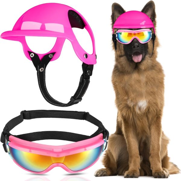 Slowton Dog Helmet And Goggles - Uv Protection Doggy Sunglasses Dog Glasses Pet Motorcycle Helmet Hat With Ear Holes Adjustable Belt Safety Hat For Small Medium Large Dogs Puppy Riding (Black, S)