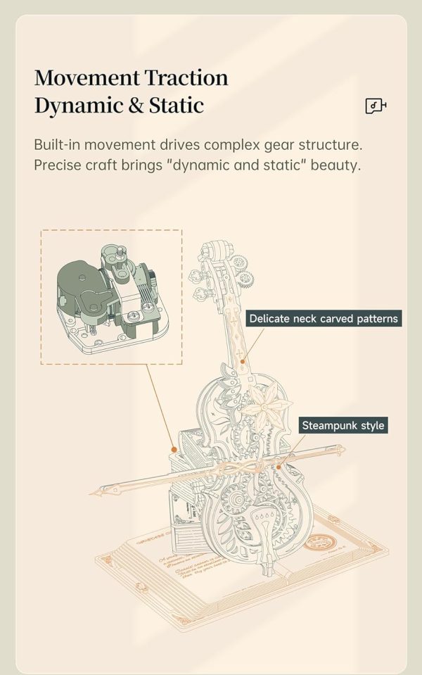 Robotime Wooden Music Box Puzzles For Adults Amk63 Cello, 3D Wooden Puzzles For Adults/Teens Wooden Model Kits To Build, House Warming Musical Gift Hobby Kit Stem Toy Home Decor