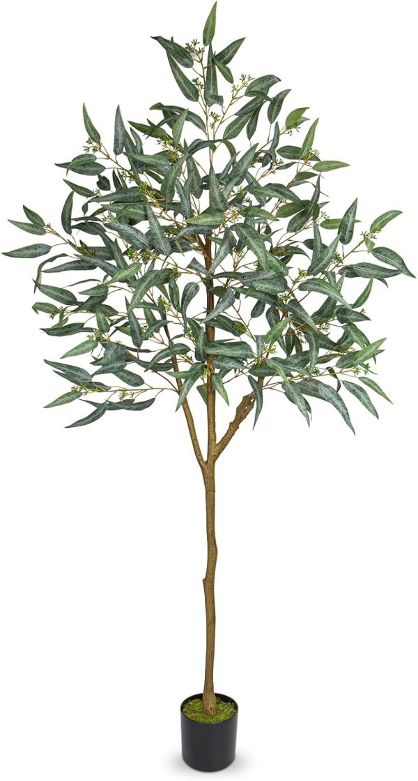 Briful 5Ft Tree Plant Eucalyptus Tree Artificial Plants In Black Pot, Realistic Silk Potted Floor Plants Large Plants For Home Decor Indoor Outdoor Patio Office