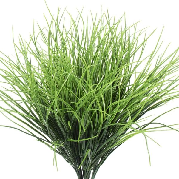 Slanc 8 Bundles Artificial Grass Plants Bushes Artificial Shrubs Wheat Grass Greenery For House Plastic Outdoor Uv Resistant Faux Grass (Pack Of 8)