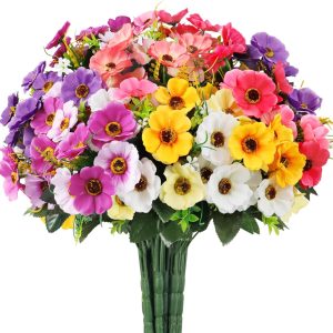 Ouddy Decor 12 Bundles Artificial Flowers For Outdoors, Daisy Flowers With Stems Artificial Plants For Garden Porch Window Box Room Home Decor, Mixed Color
