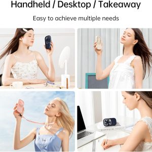 Jisulife Handheld Mini Lash Fan With Bracket, Small Portable Usb Rechargeable Personal Makeup/Eyelash Fan With 3 Speeds For Women Mom Girls Office Outdoor Travel Blue