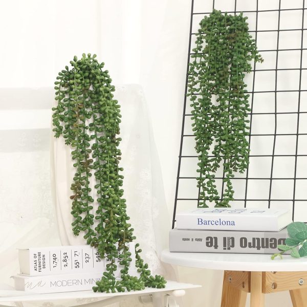 Cewor 8Pcs Artificial Succulents Hanging Greenery Plants String Of Pearls For Wall Home Garden Outdoor Decor (24 Inches Each Length)
