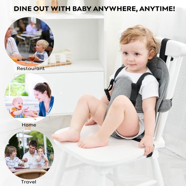 Baby Travel Harness Seat, Feeding Baby Portable High Chair Safety Seat For Travel With Adjustable Straps, Baby Travel Gear Must Have Infant Seat With Safety Harness, Grey