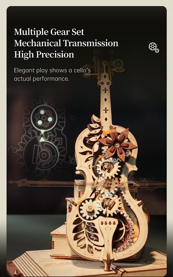 Robotime Wooden Music Box Puzzles For Adults Amk63 Cello, 3D Wooden Puzzles For Adults/Teens Wooden Model Kits To Build, House Warming Musical Gift Hobby Kit Stem Toy Home Decor