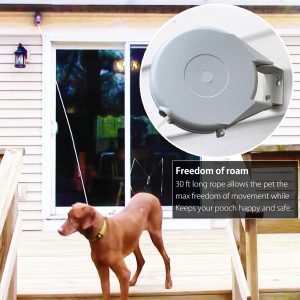 30Ft Retractable Dog Tie Out Rope For Small To Large Dogs Between 25-60 Lbs - Retractable Dog Leash Dog Lead Great For Yard/Garden - Wall Mount Retractable Reel For 70,000 Cycles - Patent Pending