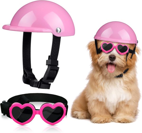 Xuniea 2 Pieces Small Dog Helmet And Goggles Puppy Sunglasses Uv Protection Pet Helmet With Adjustable Belt Dog Motorcycle Hard