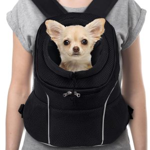 Yudodo Pet Dog Backpack Carrier With Storage Pockets Dog Front Pack For Small Dogs Cats Head Out Breathable Chihuahua Backpack For Hiking Cycling Walking (M(5-10Lbs), Black)