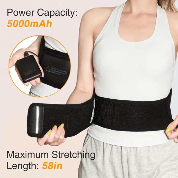 Woomer Electric Cordless Heating Pad Waist Belt With Battery, Usb Back Massager For Back Pain And Menstrual Cramp , Adjustable Strap, Storage Bag, 3 Heat & Massage Levels, 30 Mins Auto