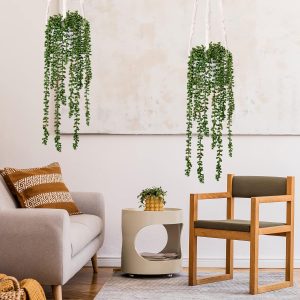 Cewor 8Pcs Artificial Succulents Hanging Greenery Plants String Of Pearls For Wall Home Garden Outdoor Decor (24 Inches Each Length)