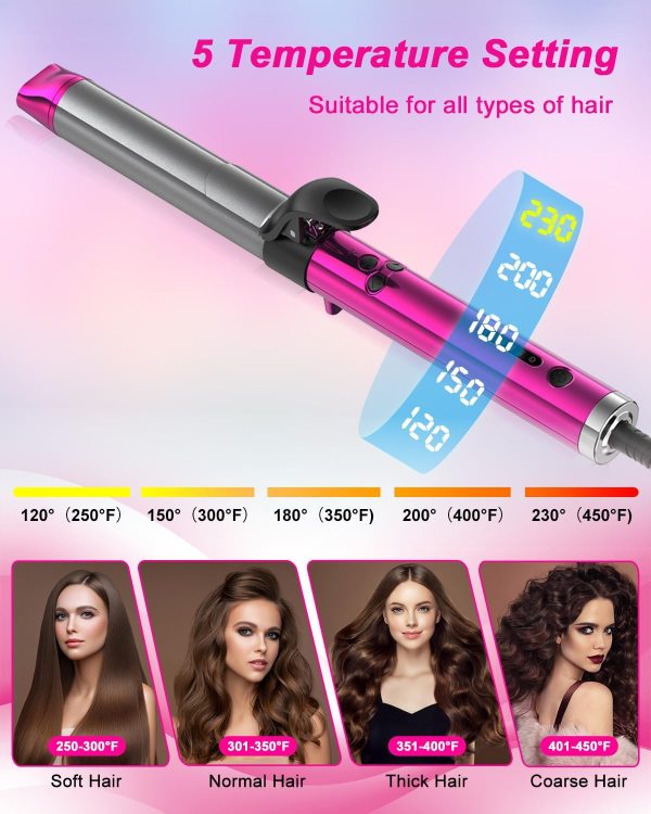 Rotating Curling Iron Automatic Curling Irons 1 1/4 Inch Automatic Hair Curler Rotating With Long Barrel For Beach Waves 1.25" Large Barrel Hair Curling Wands 110~240V Dual Voltage(Purple)