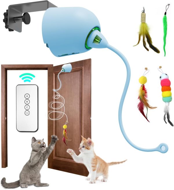 Babyltrl Cat Toys Hanging Door Automatic Cat Toy Interactive Elastic Rope With Feather, Cat Catching Game Door Hanger