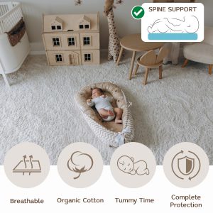 Aila+Aiden Baby Nest, Baby Lounger, Organic Cotton Lounger For Baby, Reversible Breathable Adjustable Portable - Star Collection (Tan)