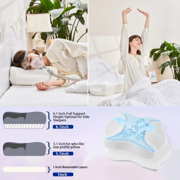 Cpap Pillow For Side Sleepers-Height Adjustable Memory Foam Pillow For Cpap User-Reduce Full Air Leak&Pressure For Back And Side Sleepers