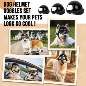 Slowton Dog Helmet And Goggles - Uv Protection Doggy Sunglasses Dog Glasses Pet Motorcycle Helmet Hat With Ear Holes Adjustable Belt Safety Hat For Small Medium Large Dogs Puppy Riding (Black, S)
