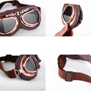 Yesmotor Motorcycle Half Helmet Retro German Leather Half Face Quick Release Buckle & Goggles - Dot Approved