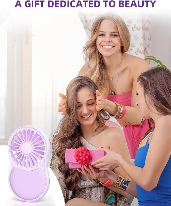 Jiage Portable Handheld Fan, Rechargeable Mini Fan With 3-Speed, 2000Mah Battery, Usb Type-C, Lash Fan With Led Light & Makeup Mirror, Ideal For Travel, Home, Office, Purple