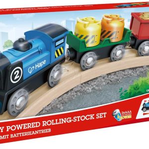 Hape Battery Powered Engine Set | Colorful Wooden Train Set, Battery Operated Locomotive With Working Lamp Multi-Color, L: 11.4, W: 1.4, H: 2 Inch
