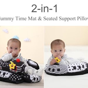 Lovvie & Joy 2-In-1 Tummy Time Mat & Seated Support Pillow,Baby Tummy Time Pillow Support For Newborns And Older Babies,With Detachable Support Pillow And Toys