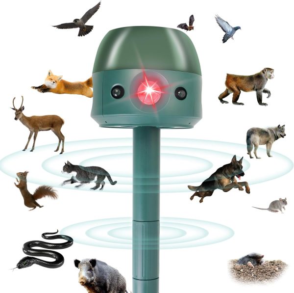 Ultrasonic Solar Animal Repeller For Yard, 6 Modes Outdoor Cat Squirrel Repellent With Motion Sensor & Flashing Light, 360° Animals Deterrent For Squirrel Bird Deer Cat Skunk Dog For Yard Garden