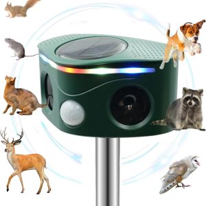 Ultrasonic Solar Animal Repeller For Yard, 5 Modes Outdoor Cat Repellent Squirrel Repellent With Motion Sensor & Flashing Light, Animals Deterrent For Squirrel Bird Deer Cat Skunk Dog For Yard Garden