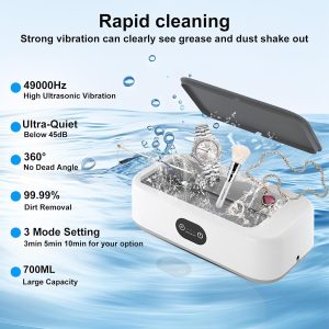 Professional Jewelry Cleaner Ultrasonic Machine - 40W 22Oz (640Ml) 49Khz Portable Ultrasonic Jewelry Cleaner For Eyeglasses, Watches, Dentures, Rings, Razors