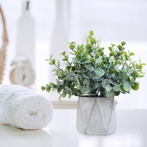 Winlyn 2 Pack Small Faux Eucalyptus Potted Plants Artificial Eucalyptus Greenery In Modern Hexagonal Ceramic Pots Small Plants 7.9