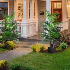 4Ft 2Pcs Large Artificial Plants Palm Tree Tropical Palm Leaves Faux Palm Plants Tall Tree Indoor Real Touch Plastic Monstera Leaves For Home Garden Outdoor Office Decor (4Ft/125Cm-2Pcs)