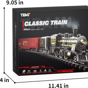 Temi Steam Train Toy Set For Boys 3 4 5 6 7 Years, With Sounds & Light, Electric Classical Engine Locomotive For Kids, Rechargeable Model Train Kit For Christmas Tree, Cargo Car Railway Tracks