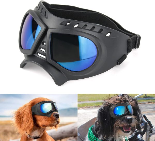 Namsan Dog Goggles Small Breed Uv Dog Sunglasses For Small Medium Dogs Tactical Doggy Glasses Wind/Dust/Fog/Snow Puppy Eye Protection, Wide Snout Rest, Soft Frame, Blue Lens