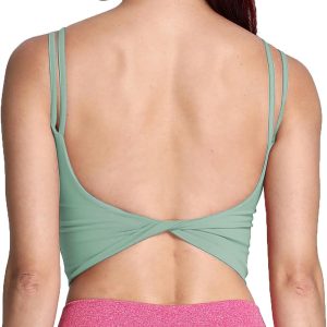 Aoxjox Women'S Workout Sports Bras Fitness Padded Backless Yoga Crop Tank Top Twist Back Cami