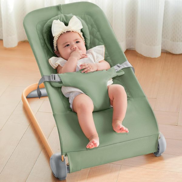Fodoss Baby Bouncer, Portable Bouncer Seat For Babies, Portable Bedside Bassinet With Wheels, 7 Height Adjustable Baby Bassinet For Infants, Beige
