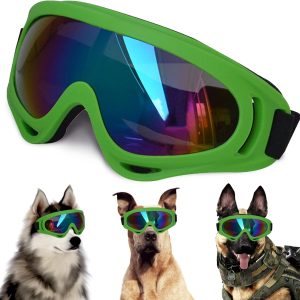 Large Dog Sunglasses With Adjustable Strap Uv Protection, Winproof Dog Puppy Sunglasses, Suitable For Medium-Large Dog Pet Glasses, Dogs Eyes Protection,Soft Dog Goggles (Army Green Frame)