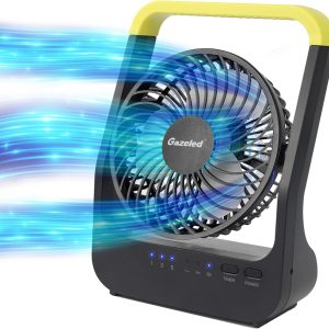 Gazeled Battery Operated Fan, Super Long Lasting Battery Powered Fans For Camping, Portable D-Cell Desk Fan With Timer, 3 Speeds, Whisper Quiet, 180° Rotation, For Office,Bedroom,Outdoor, 5''