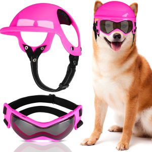 Slowton Dog Helmet And Goggles - Uv Protection Doggy Sunglasses Dog Glasses Pet Motorcycle Helmet Hat With Ear Holes Adjustable Belt Safety Hat For Small Medium Large Dogs Puppy Riding (Black, S)