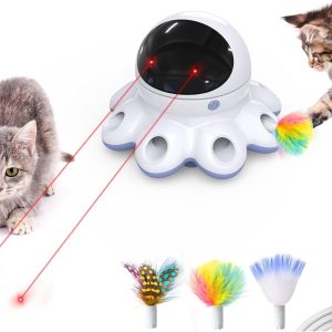 Orsda Cat Laser Toy, 2-In-1 Interactive Cat Toys For Indoor Cats, Automatic Laser Pointer Cat Toy, 8 Holes Mice Whack A Mole Moving Feather, Usb Rechargeable Electronic Kitten Toys For All Breeds